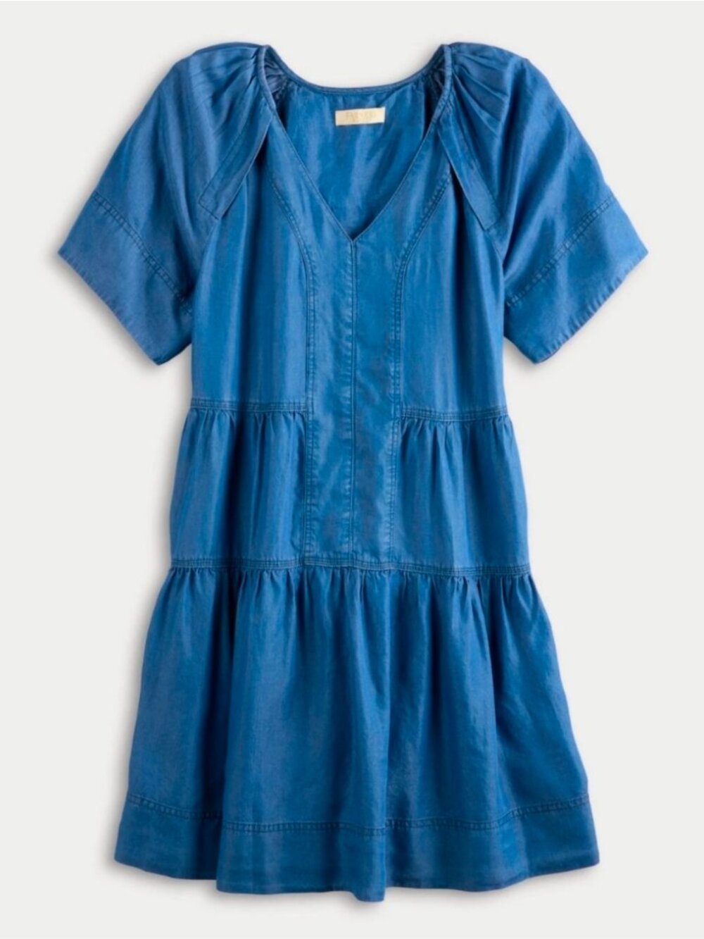 Farmers Market V-Neck Tiered Denim Dress, Size Medium